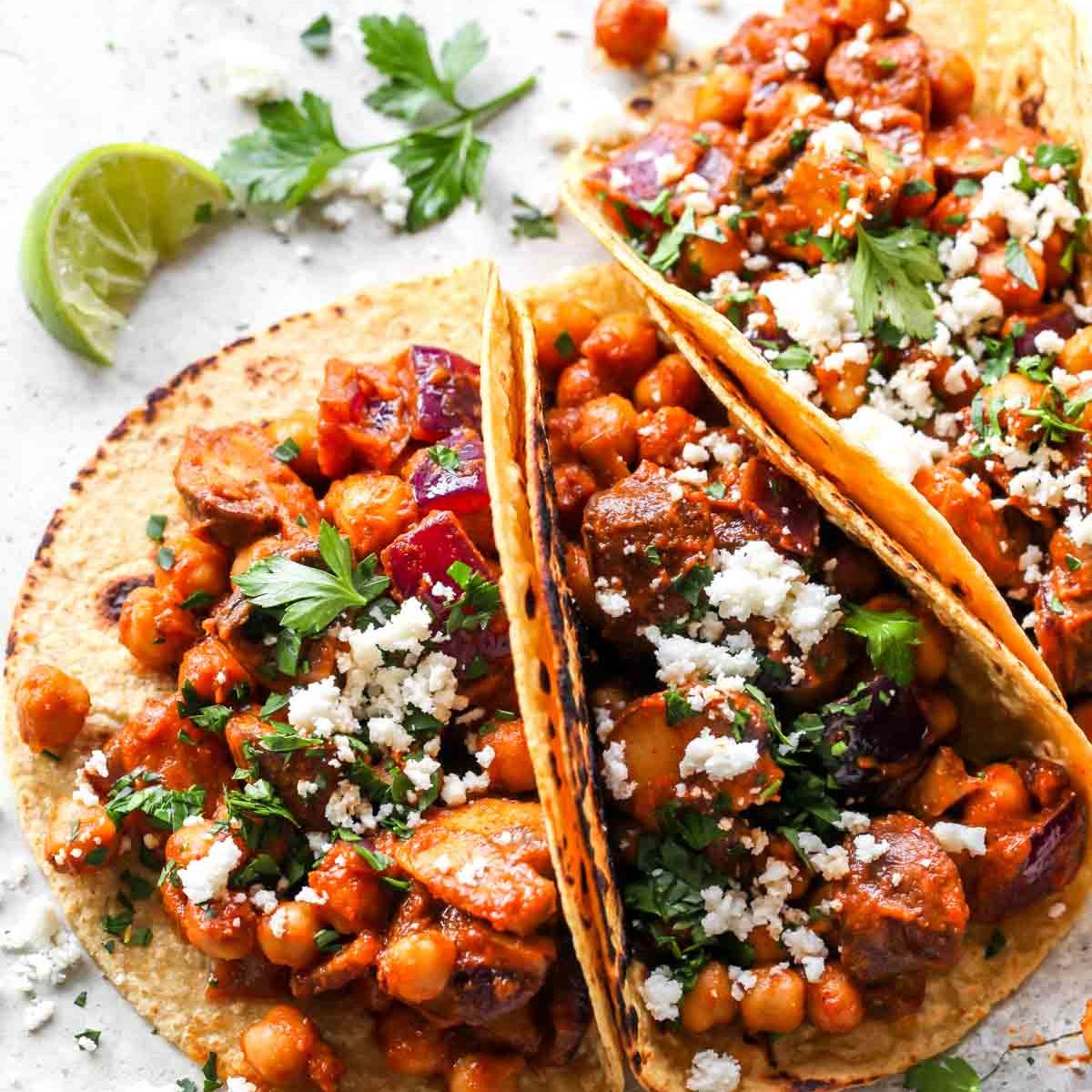 Al Pastor chickpea tacos from Dishing Out Health