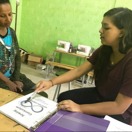 Jessica Bachansingh (right) spent time in Ethiopia over the summer teaching the sewing curriculum to students and teachers involved in Girls for Confidence.