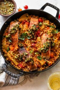 Mediterranean skillet salmon from Dishing Out Health